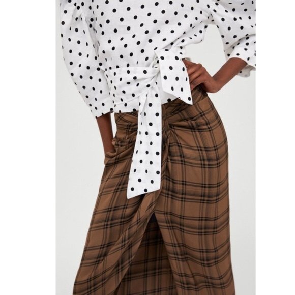 Zara Polka Dot Tie Back Wrap Linen Top Blouse - Picture 6 of 13